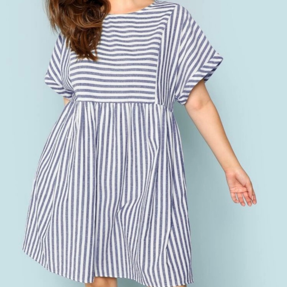 Blue and White Striped Babydoll Dress